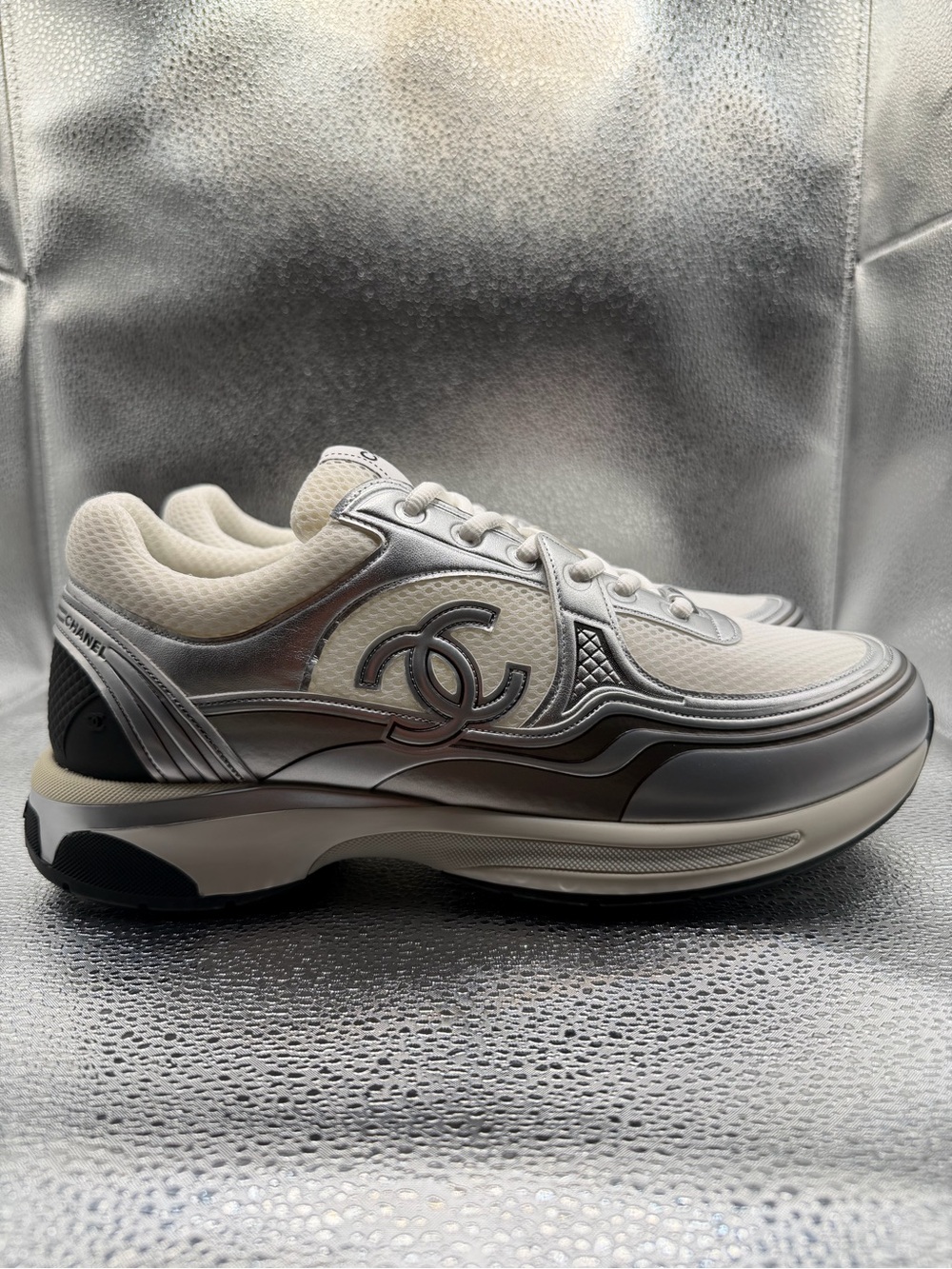 White and silver luxury Cc Sneakers